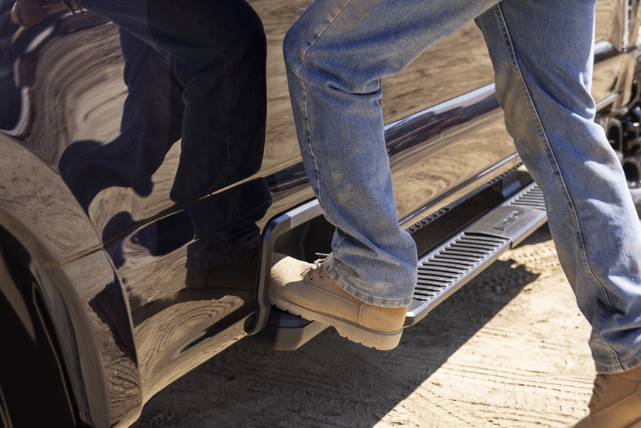 Close-up of a person stepping onto the box side step