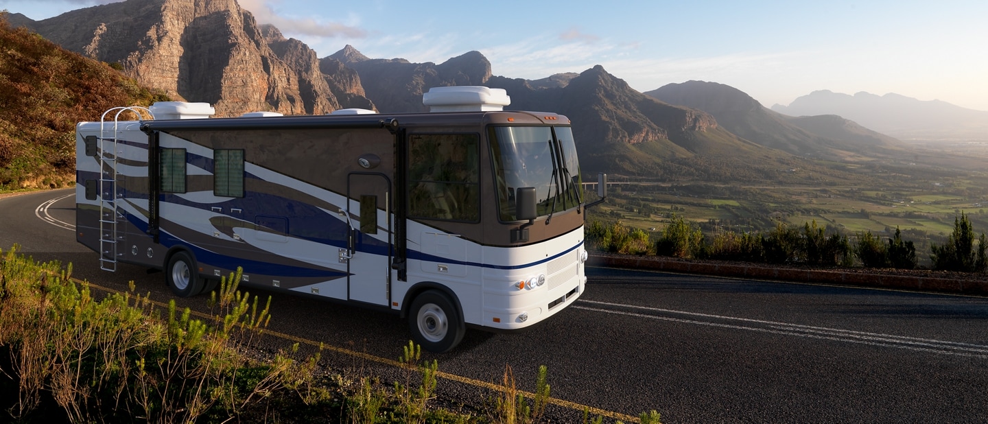 2023 Ford F-53 Motorhome Stripped Chassis being driven in the mountains