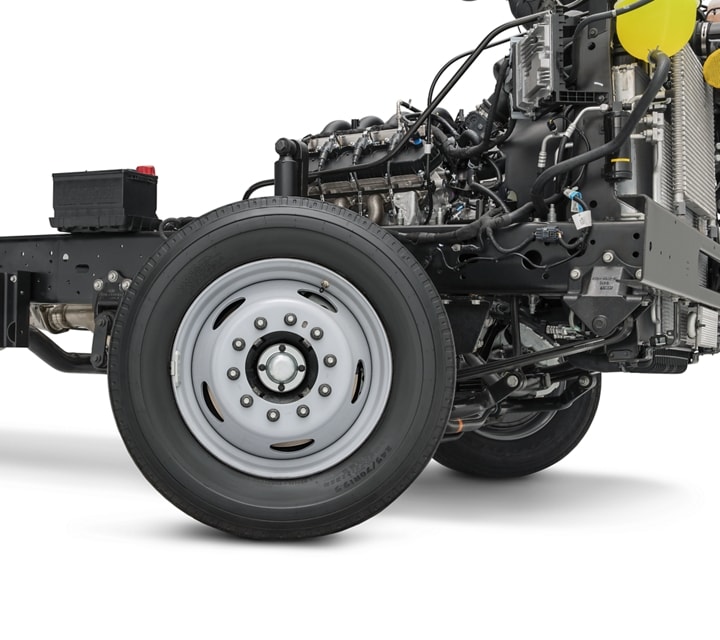 Close-up of the 2023 Ford F Series Stripped Chassis front wheels