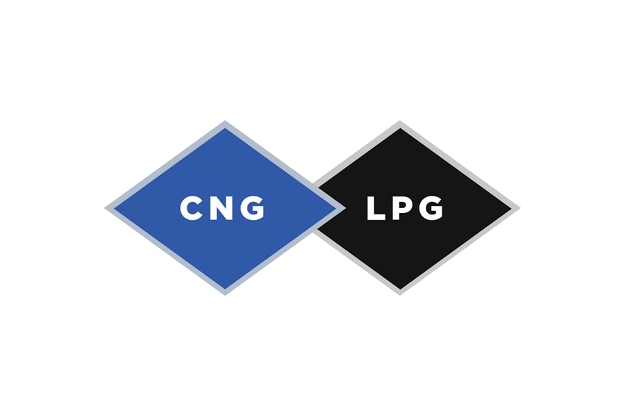Side by side logos for natural gas or propane alternatives to unleaded gasoline logo