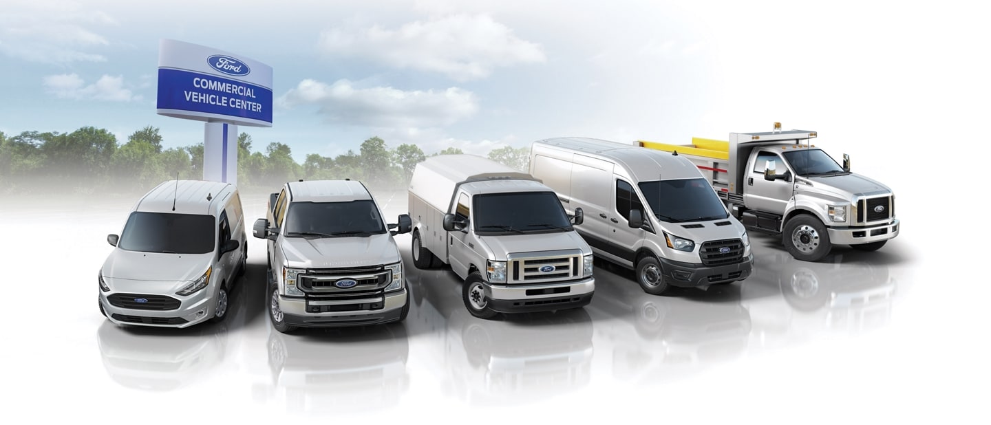 Lineup of Ford commercial vehicles