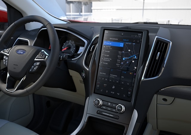 2023 Ford Edge® SUV console, steering wheel, instrument cluster and 12-inch touchscreen