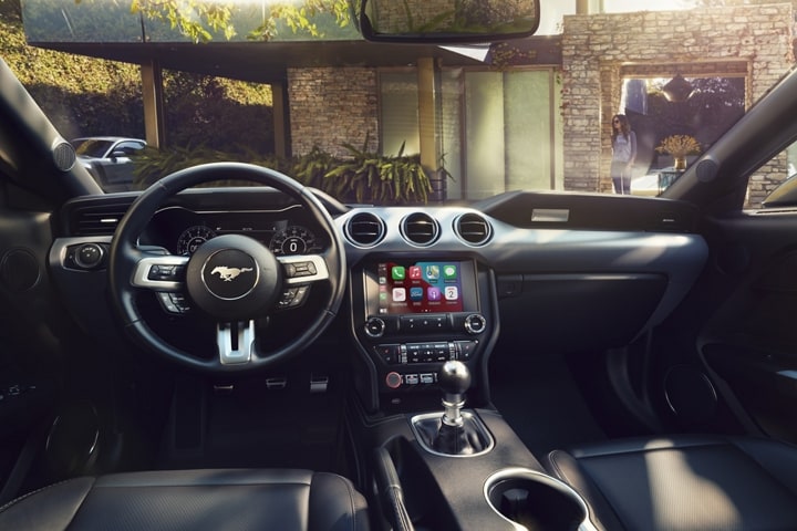 A 2023 Ford Mustang® coupe dashboard with an 8" touchscreen