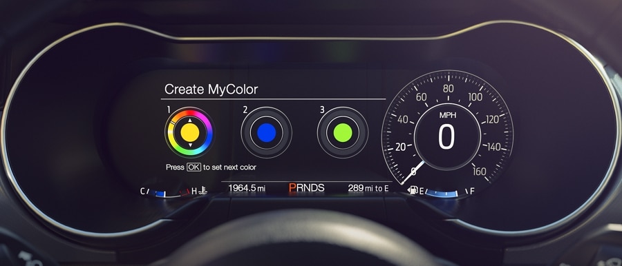A close-up of the available 12" fully configurable LCD digital cluster with MyColor® and MyMode