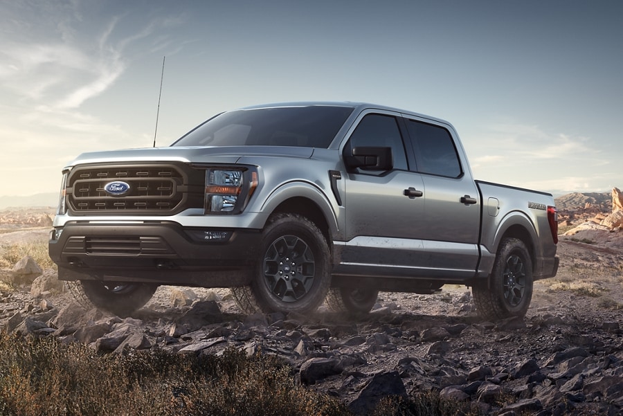 2023 F-150® Rattler™ in Carbonized Gray parked on rocky terrain