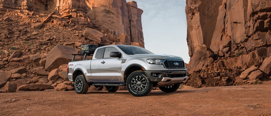 2023 Ford Ranger® FX4 shown in Iconic Silver with Sport appearance package parked
