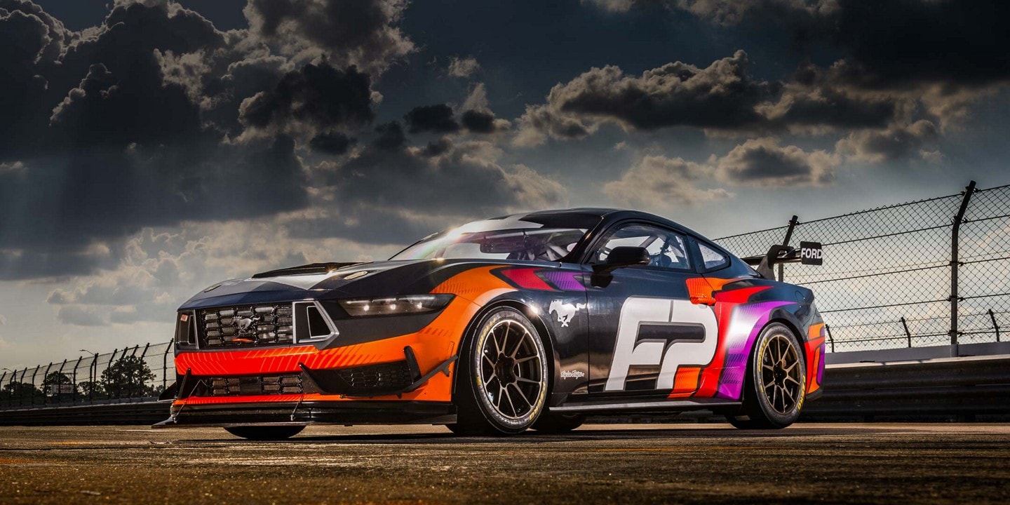 Ford Mustang® GT4 race car parked on a closed course