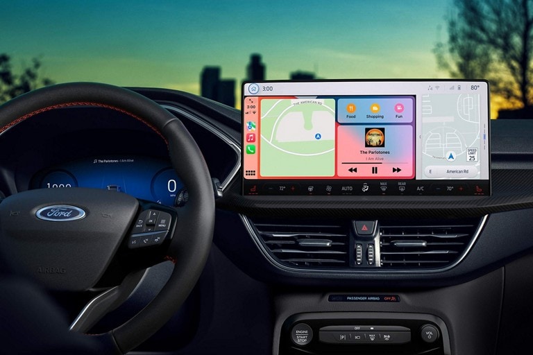 Interior shot of a 2023 Ford Escape® touchscreen with SYNC® 4 system operating