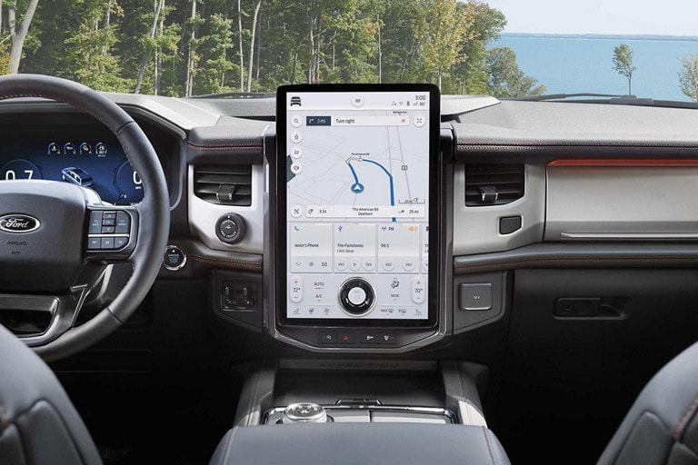 Interior view of a Ford vehicle with Connected Built-In Navigation