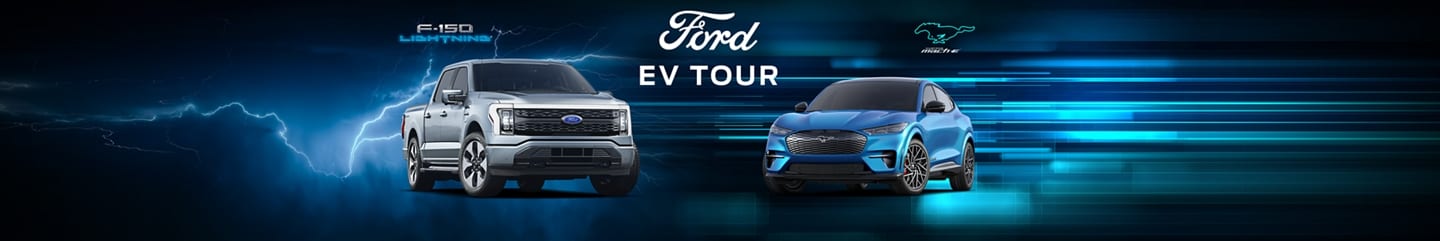 A 2023 Ford F-150 Lightning® and 2023 Ford Mustang Mach-E® 