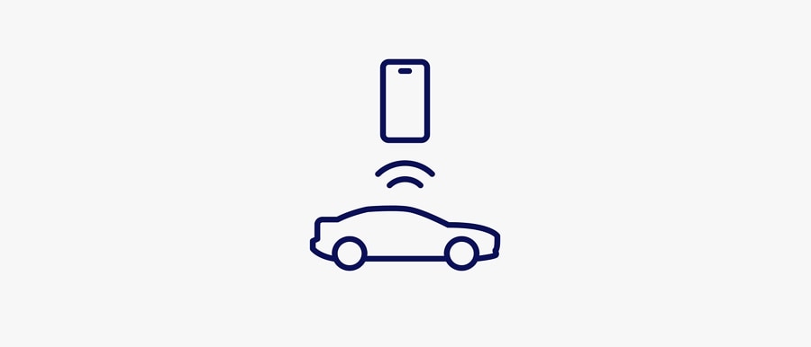 Graphic of a cell phone receiving radio waves from a car