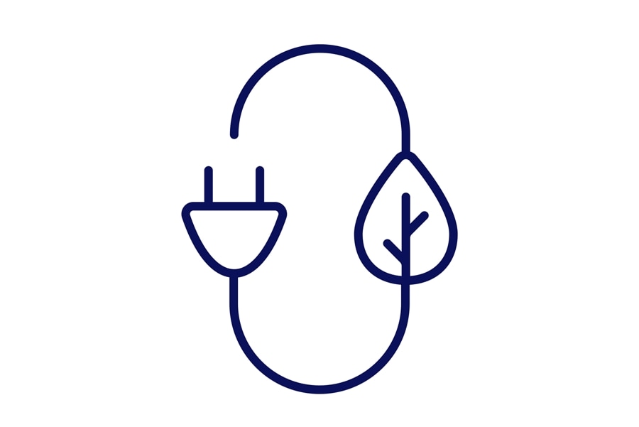 Icon of a plug transforming into a leaf